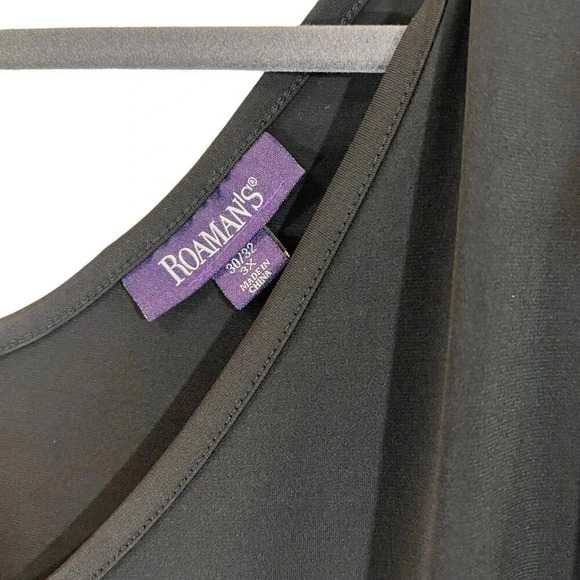 Roamans Black Jersey Stretch Dress Plus Size 30/32 3X V Neck Short Sleeve Plain - Picture 5 of 5